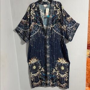 NWT Johnny Was Long Kimono-Supernova Sun Elegant Navy Blue Printed Kimono